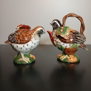Vtg Fitz and Floyd Quail Bird Creamer & Sugar Bowl Set Huntington Discontinued